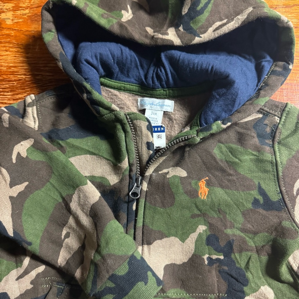NWT Ralph‎ Lauren size 24 months camo full zip sweatshirt